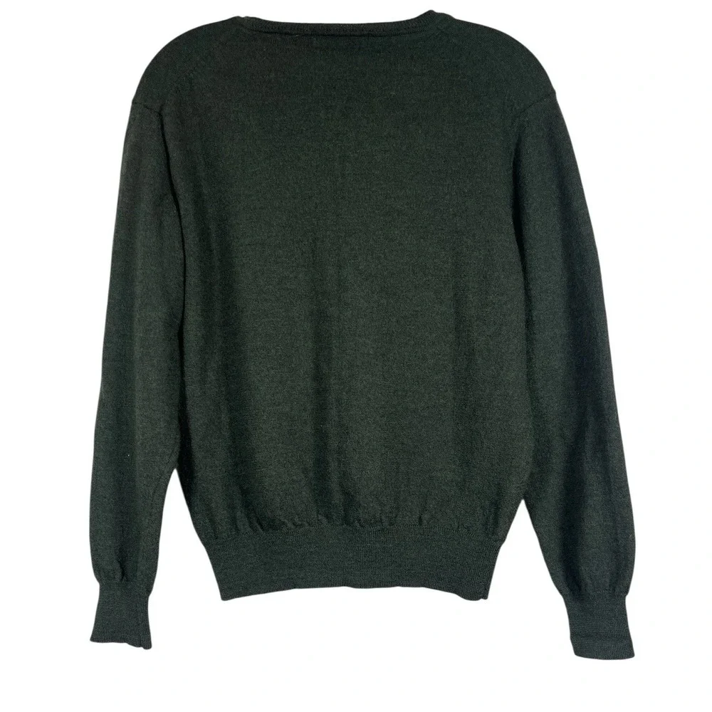 Calvin Klein Sz M Sweater Mens Dark Green Extra Fine Merino Wool V-Neck Pullover